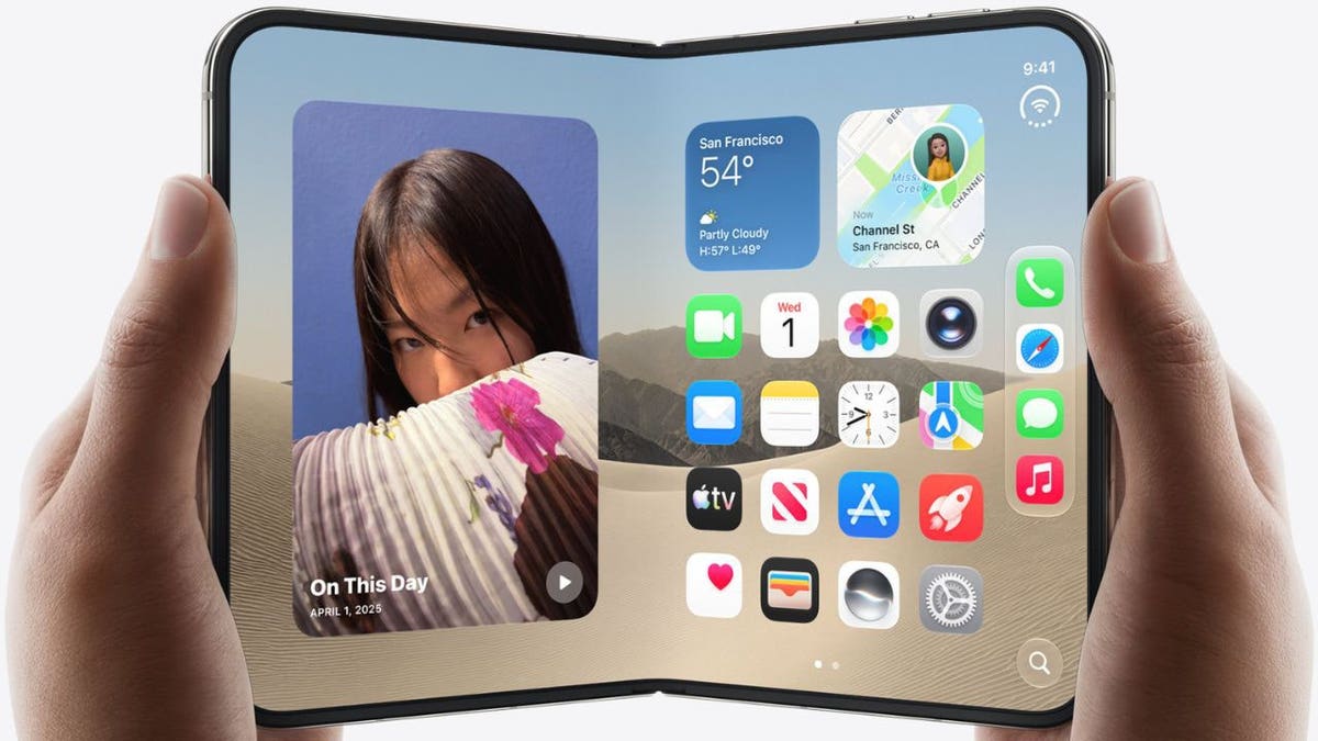 The iPhone Duo opens to reveal a 7.6-inch display, making it Apple's first foldable iPhone and giving users the tech company's largest screen to date.