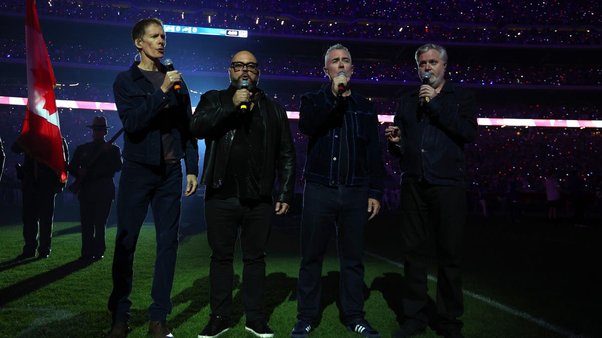 Barenaked Ladies sing the Canadian national anthem at Highmark Stadium.