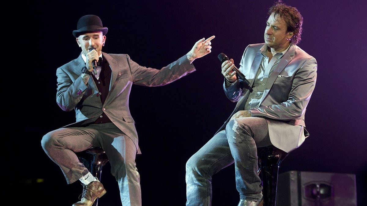 Ben Saunders and Marco Borsato perform on stage in the Netherlands in May 2011.