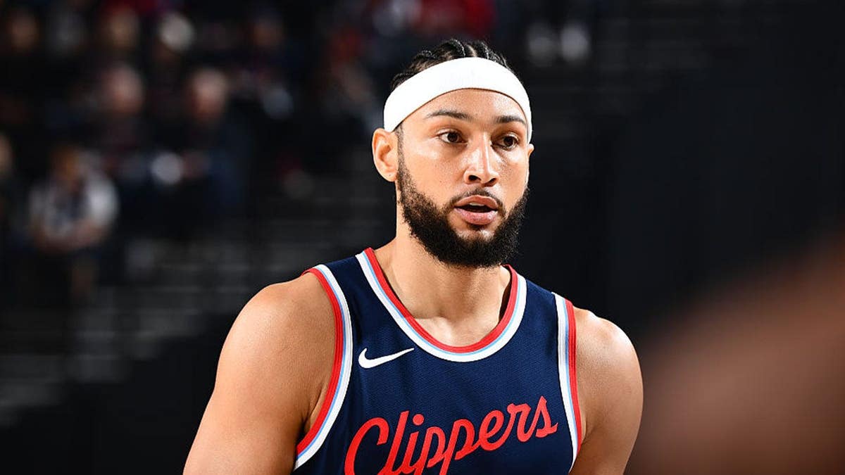 Ben Simmons of the LA Clippers looks on during Round One, Game Four of the 2025 NBA Playoffs against the Denver Nuggets on April 26, 2025 at Intuit Dome in Los Angeles, California