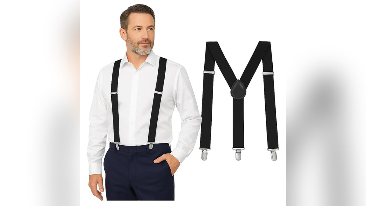 Suspenders help pull the lumberjack look together.