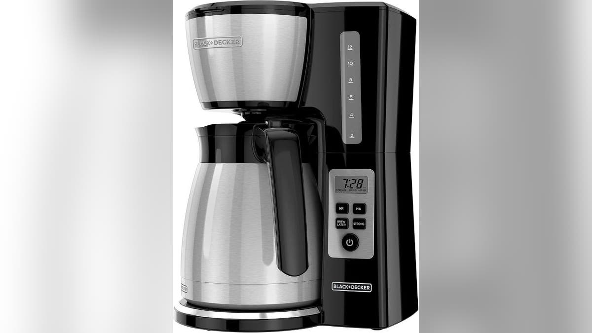 The stainless steel carafe holds heat longer than many glass ones.