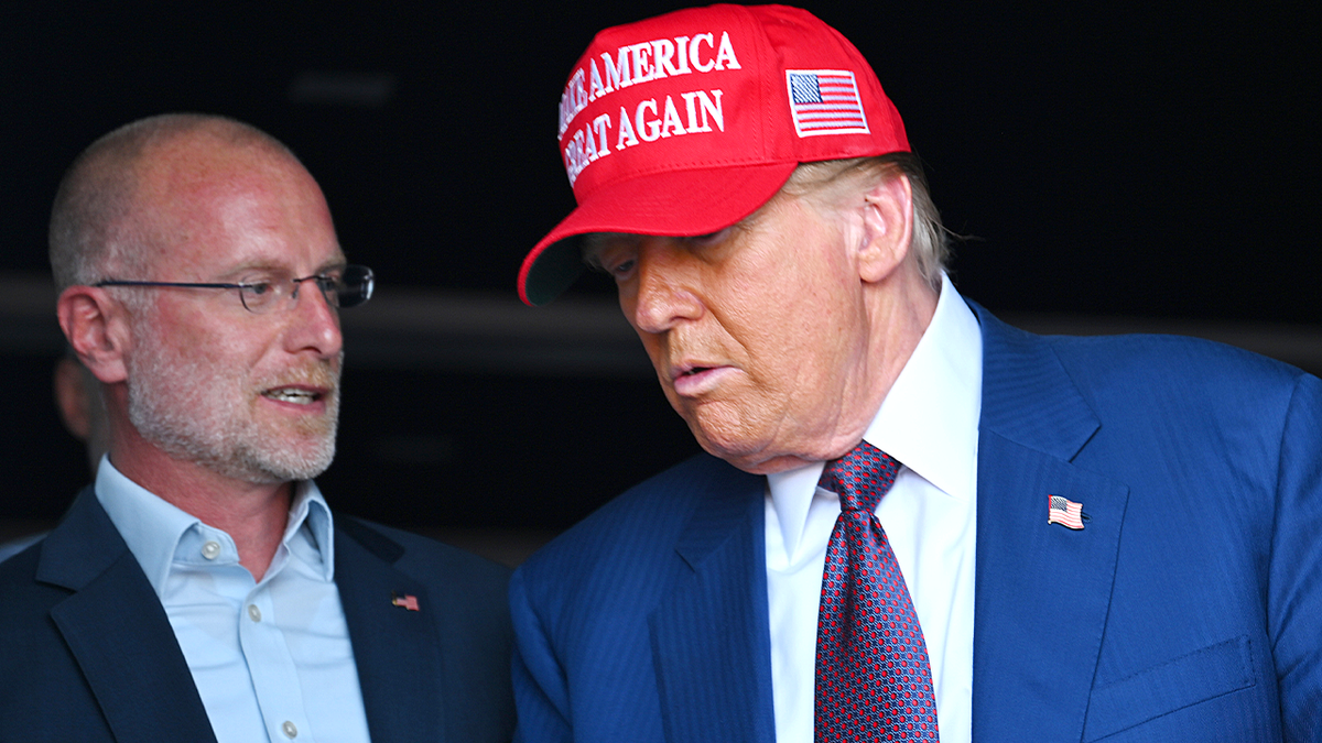 Donald Trump speaks with Brendan Carr at SpaceX Starship launch in Texas.