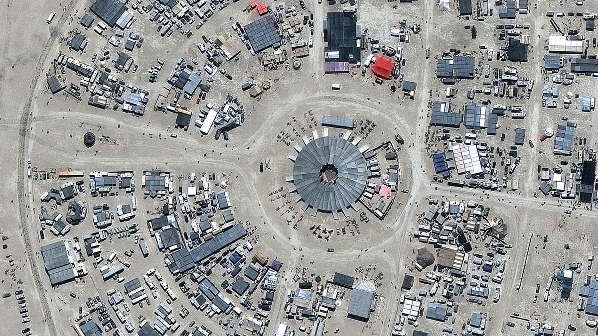 Satellite image shows the Burning Man festival site in Black Rock City, Nevada.