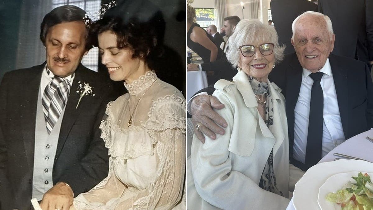 Candy Thompson and her second husband on their wedding day and today after decades of marriage.