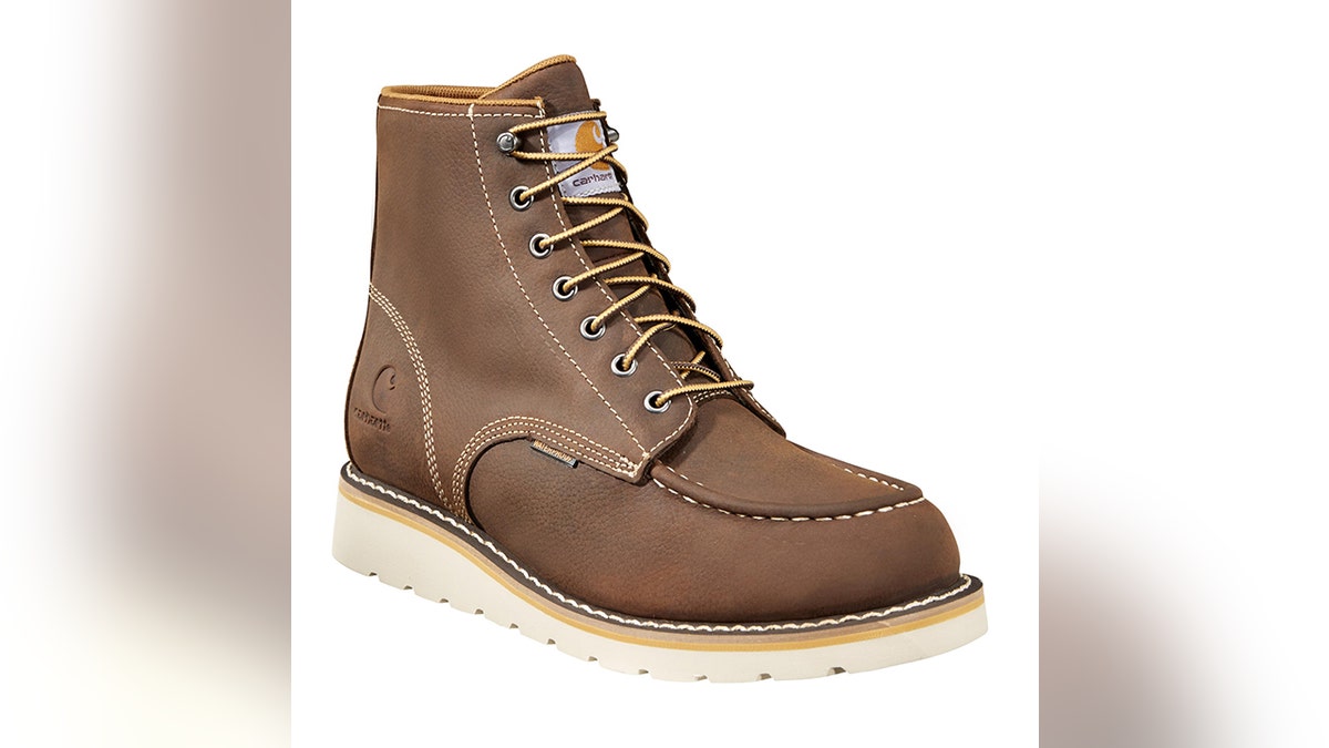 Carhartt's work boots have an oiled, waterproof shell for drier feet while you work.