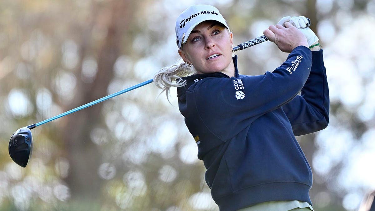 Charley Hull swings from the 12th tee during the Aramco Championship 2026.