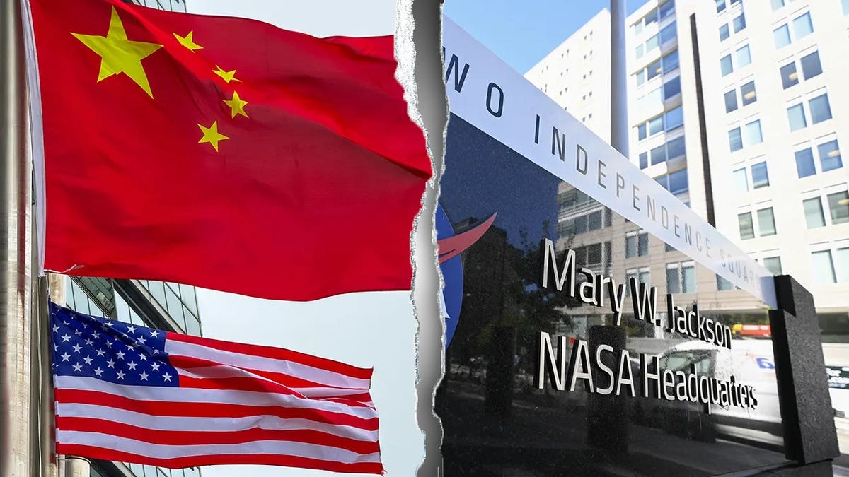 Chinese flag and NASA sign
