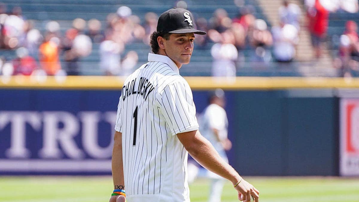 Roch Cholowsky throws out the ceremonial first pitch
