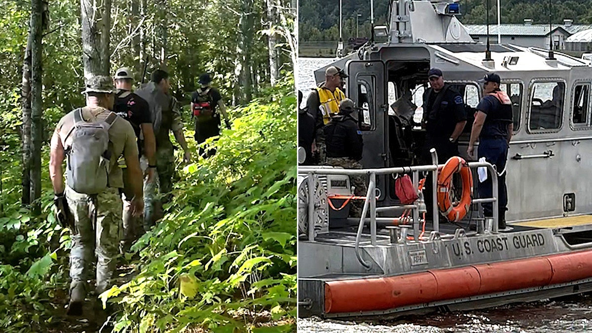 split photo of land and marine personnel on a search operation
