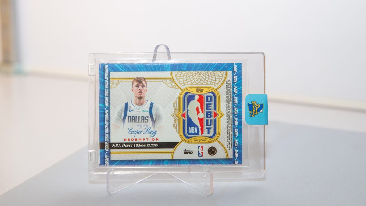 Cooper Flagg 1-of-1 Rookie Debut Patch Autograph card displayed at Baseball Cards of Rhode Island.