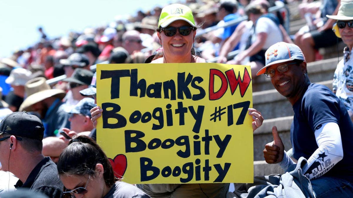 Fan shows support for Darrell Waltrip at Sonoma Raceway.