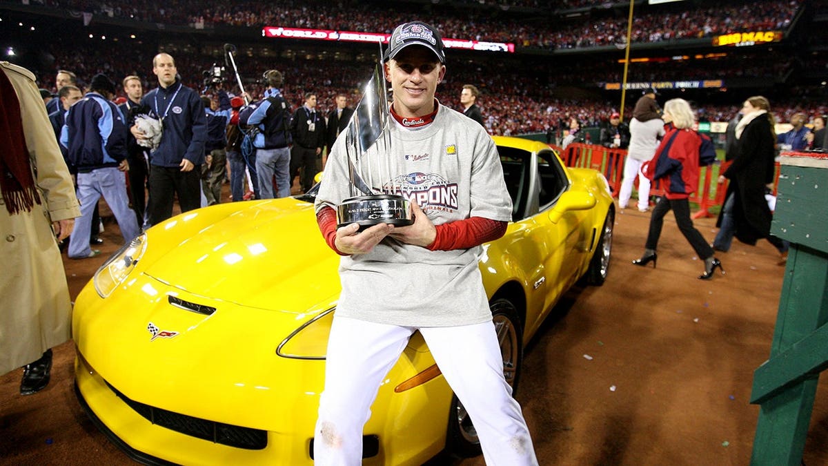 David Eckstein accepts the World Series MVP Award at Busch Stadium.
