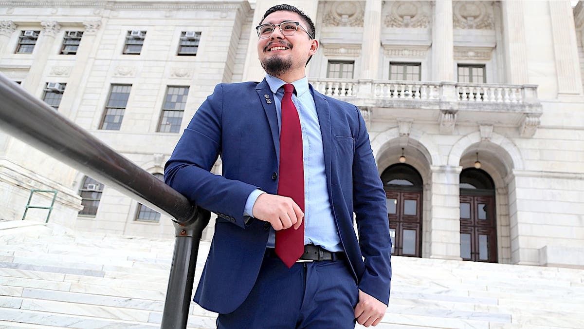 Rep. David Morales, Rhode Island's youngest legislator, poses in Providence, R.I.