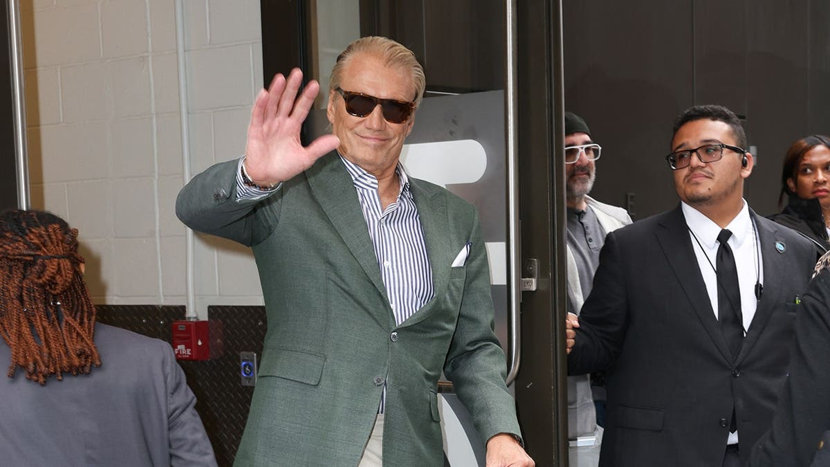 Dolph Lundgren stands at ABC Studios in New York City.