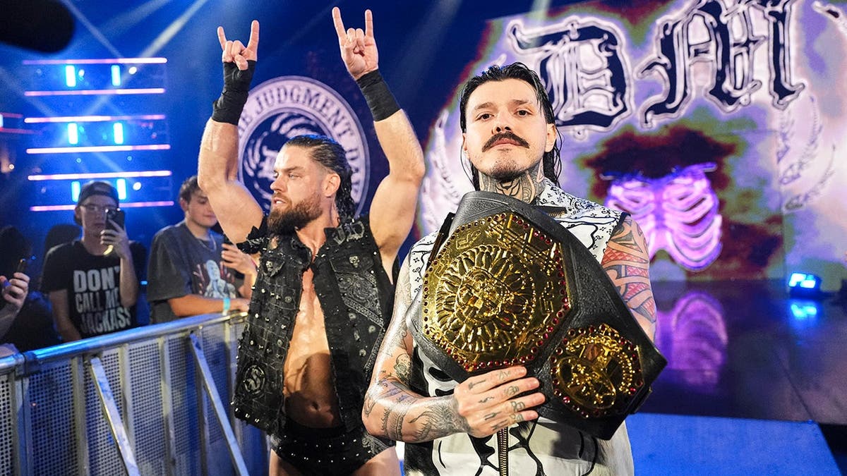 Dominik Mysterio and JD McDonagh make their entrance during Monday Night Raw.