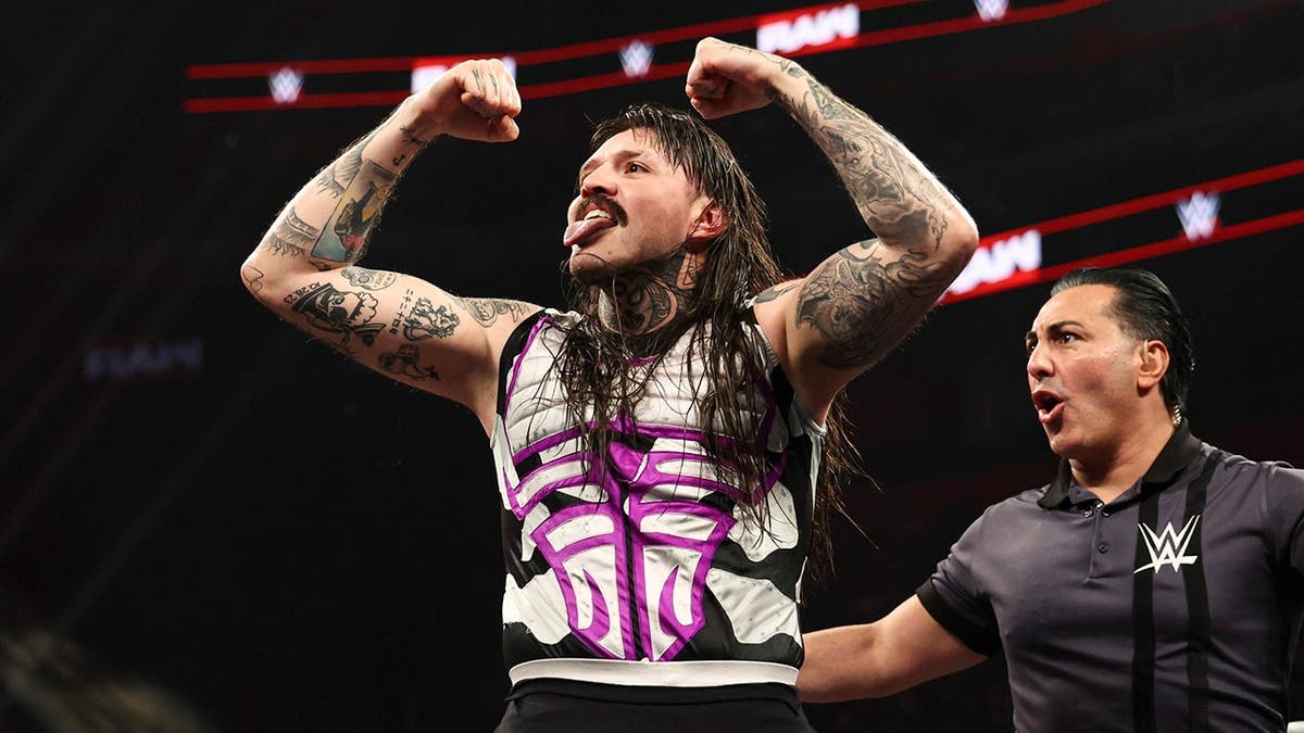 Dominik Mysterio looks on during Monday Night RAW at Little Caesars Arena.