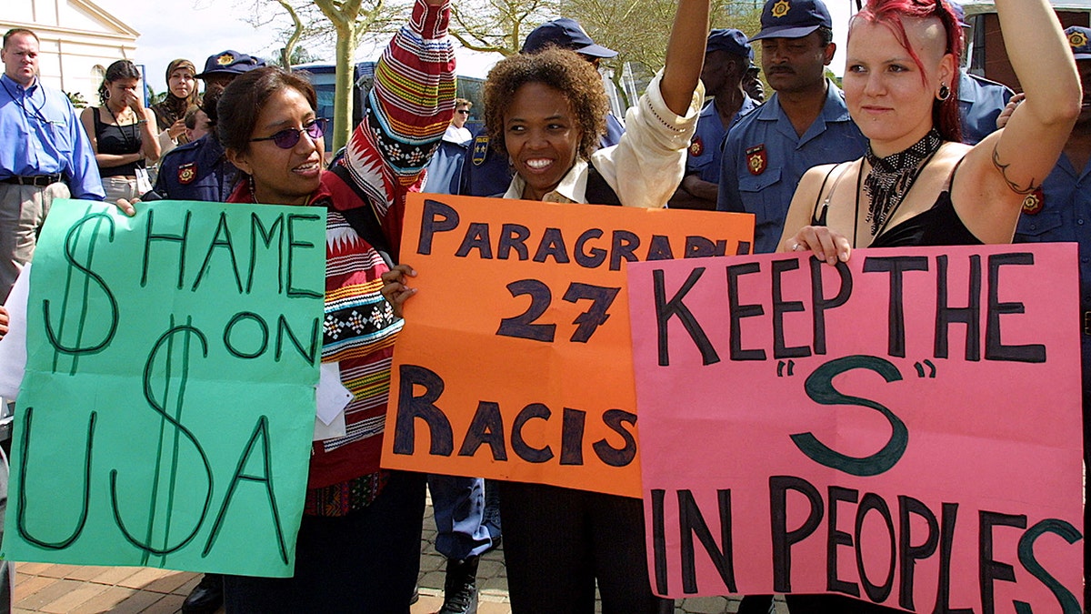 Protesters at Durban conference, 2001.