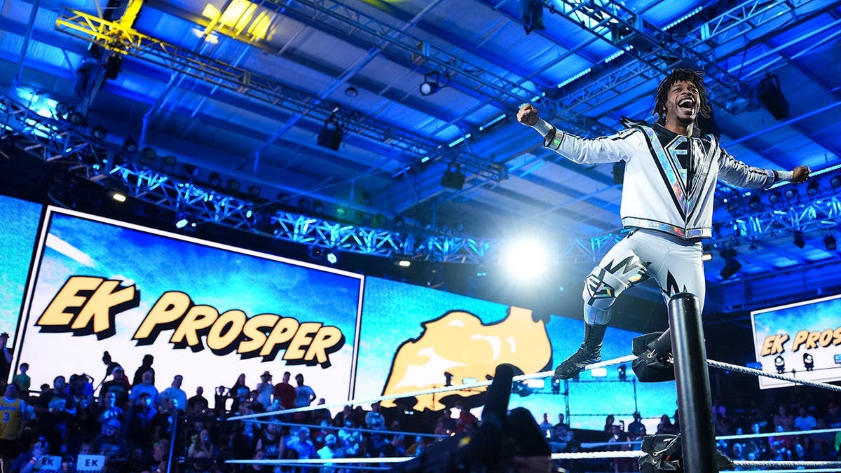 EK Prosper makes his entrance during NXT at the WWE Performance Center.