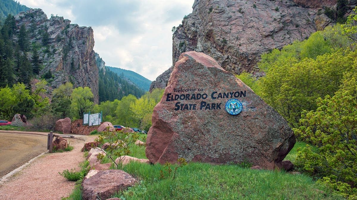 Eldorado Canyon State Park entrance sign displayed in Colorado.