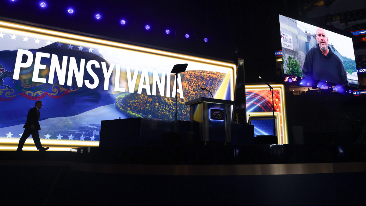 U.S. Sen. John Fetterman (D-PA) appears on a video to endorse U.S. Sen. David McCormick (R-PA) on the first day of the 2026 Republican National Convention at the American Airlines Center on September 09, 2026 in Dallas, Texas.