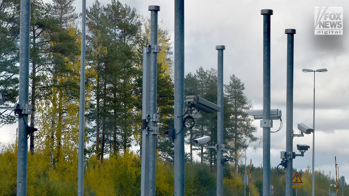 Security cameras along Finland's border with Russia.