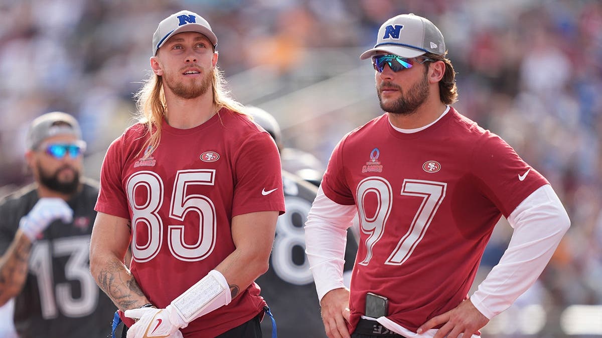George Kittle and Nick Bosa of the San Francisco 49ers stand during the 2025 NFL Pro Bowl Games.