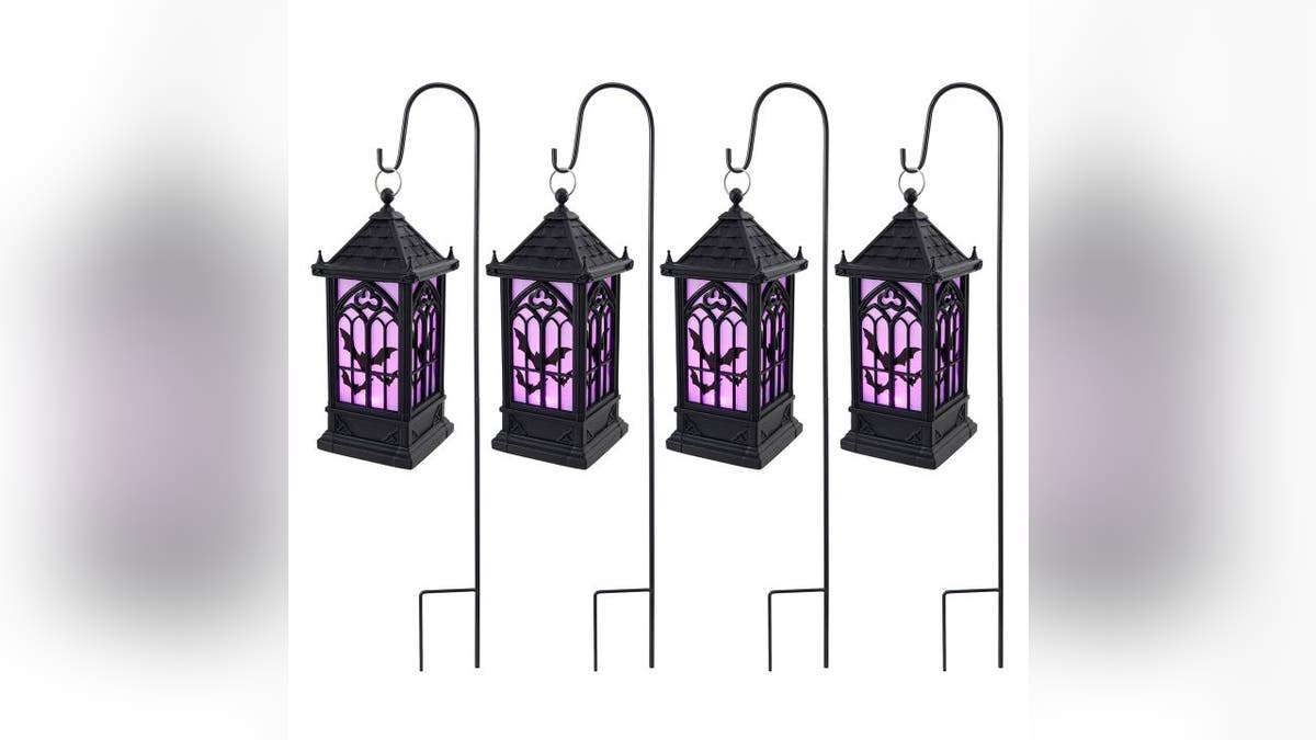 A purple glow makes your yard spooky for Halloween.