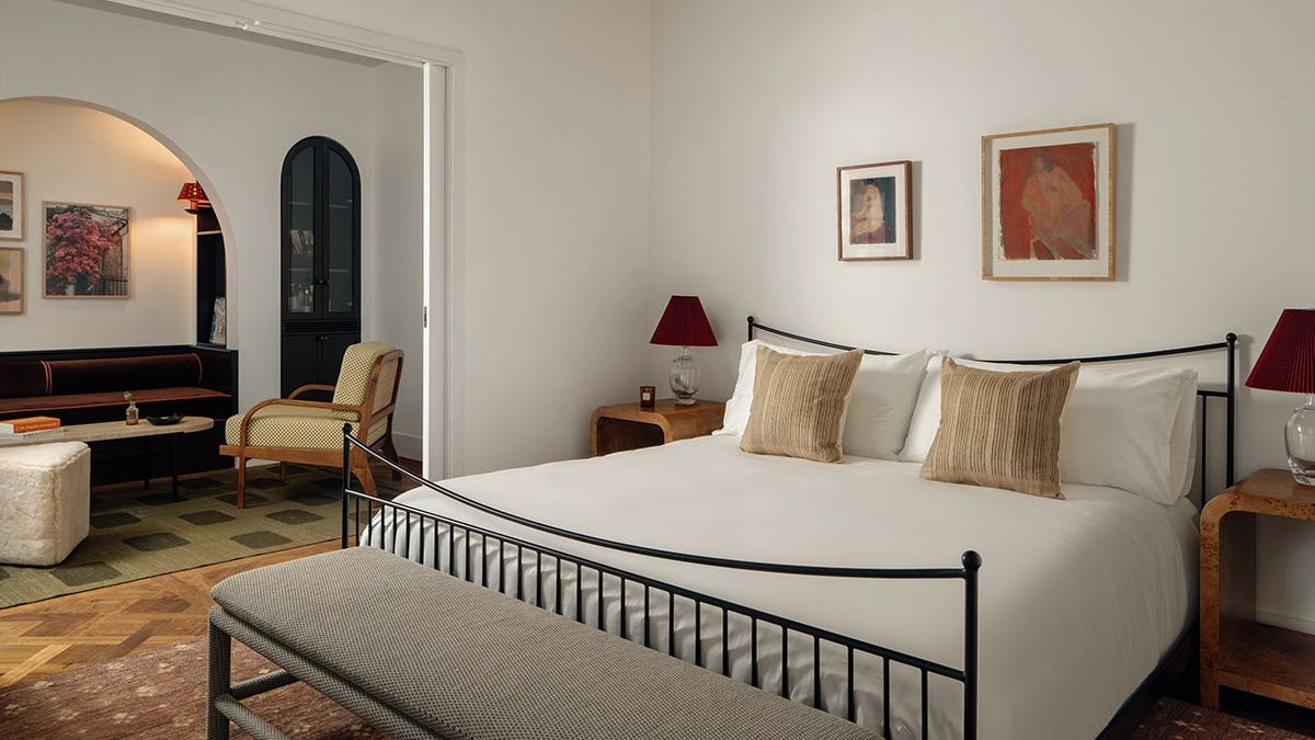 A bedroom in a hotel.