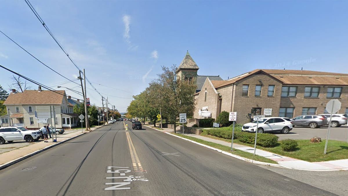 image shows busy street of local New Jersey town image shows busy street of local New Jersey town