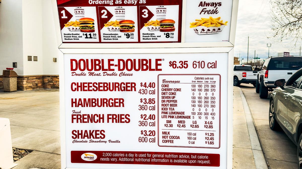 A view of the In-N-Out menu from the drive-thru.