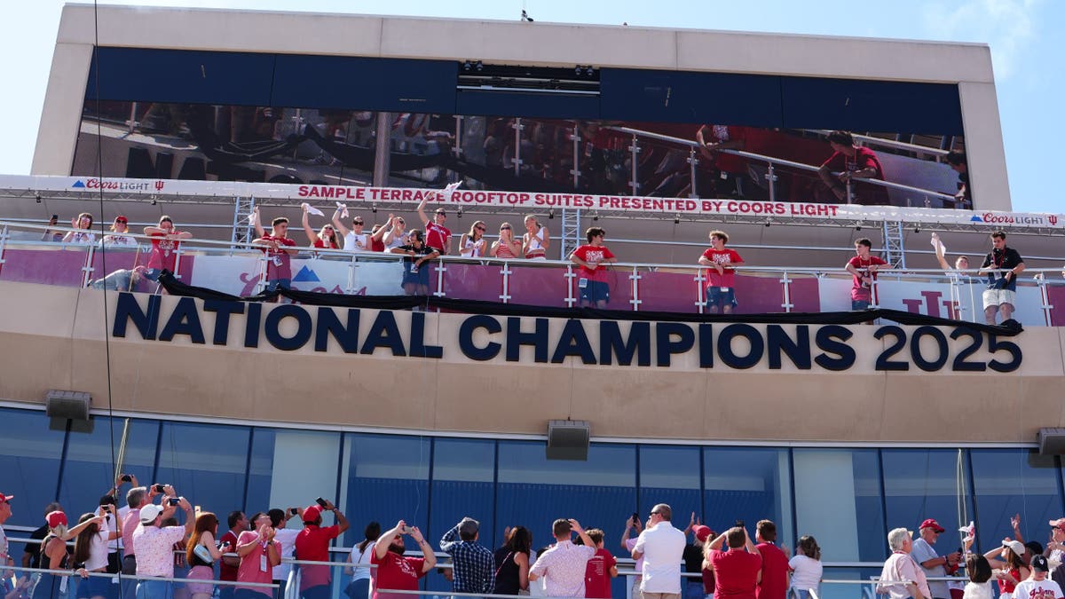 Indiana Hoosiers National Champions 2025 signage displayed in Memorial Stadium.