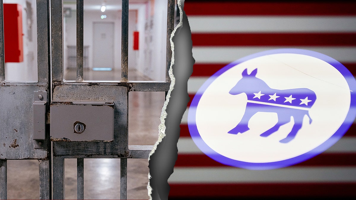 Jail and the Democratic Party logo of a donkey