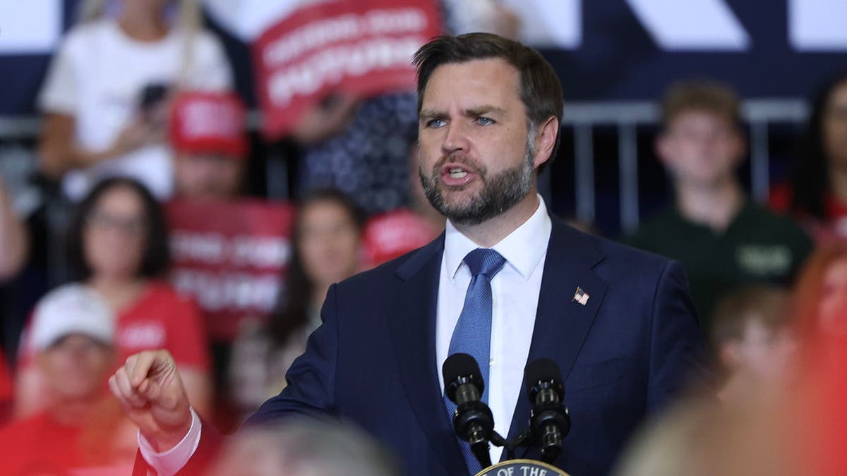 JD Vance speaks at a Republican National Committee Midterm Rally in Council Bluffs, Iowa.