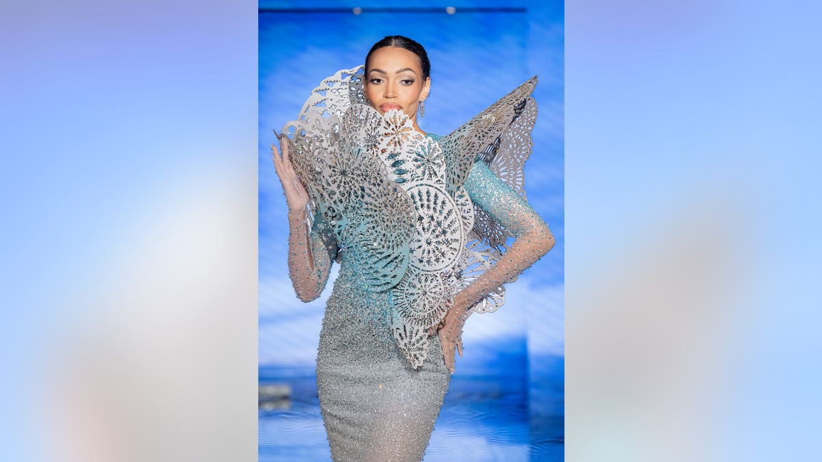 Justus Kelley walks the runway at the Michael Cinco show during New York Fashion Week.