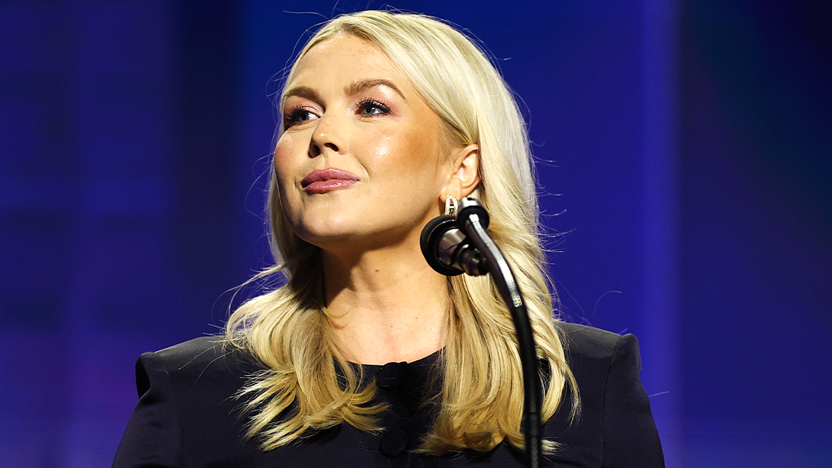 Karoline Leavitt speaks onstage at Republican convention in Dallas.