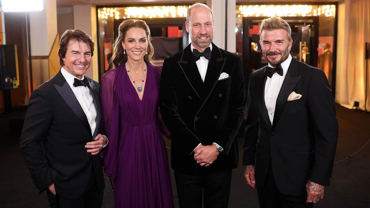 Catherine, Princess of Wales, Prince William, Tom Cruise and David Beckham at a film premiere in London.