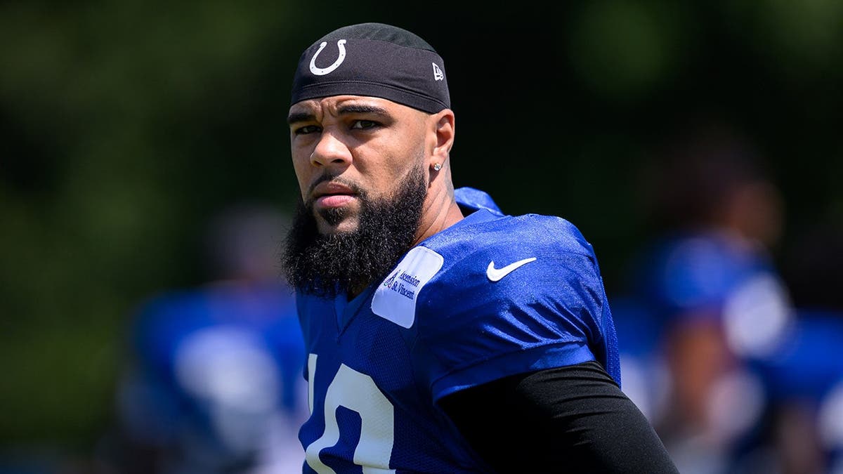 Keenan Allen runs through a drill during Colts joint training camp practice.