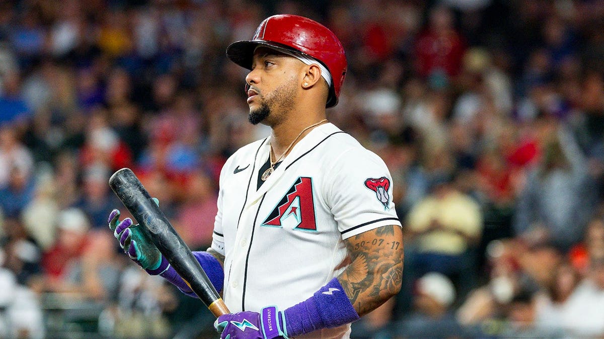 Ketel Marte stands in the batter's box against the Philadelphia Phillies at Chase Field.