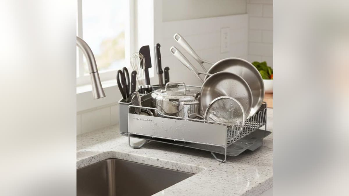Dry pots, pans, silverware and plates all at once on this extra-large drying rack.