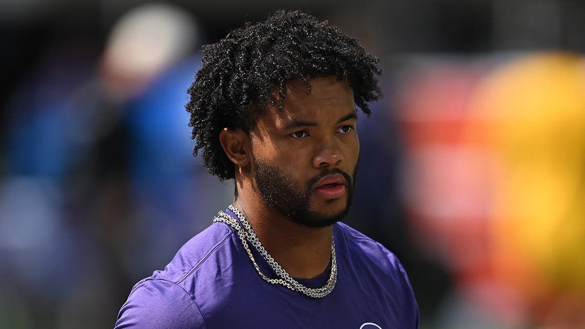 Kyler Murray, Minnesota Vikings quarterback, looks on before a game at U.S. Bank Stadium.