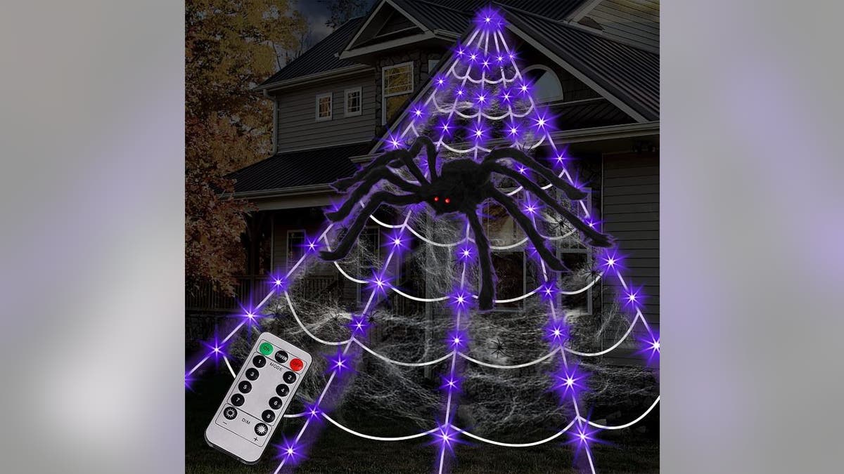 Light up your yard with a spider web wrapped in lights.