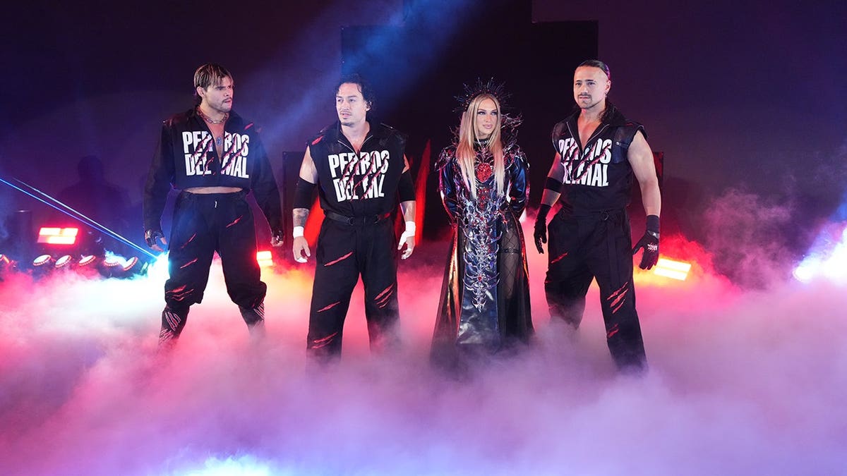 Wrestlers perform in the ring at MGM Grand Garden Arena in Las Vegas.
