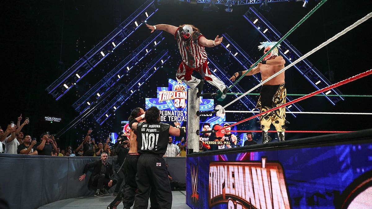 Los Psycho Circus pose during Triplemania 34 at MGM Grand Garden Arena.