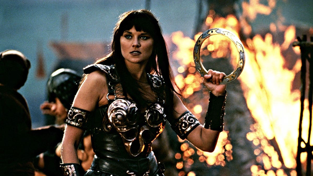 Lucy Lawless as Xena in costume from the television series.