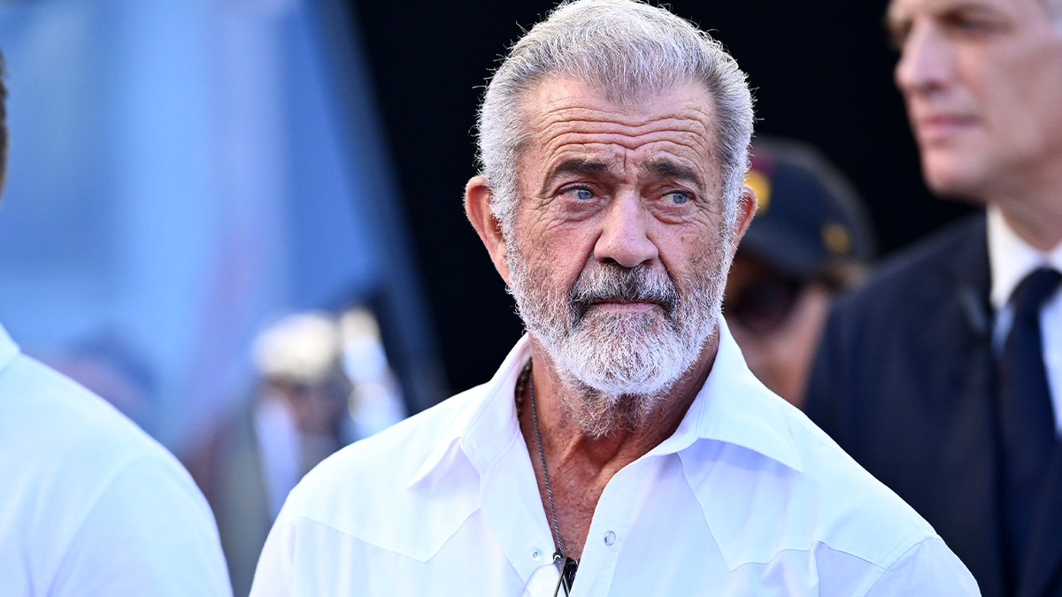 Mel Gibson attends soccer match at Olympic Stadium in Rome.