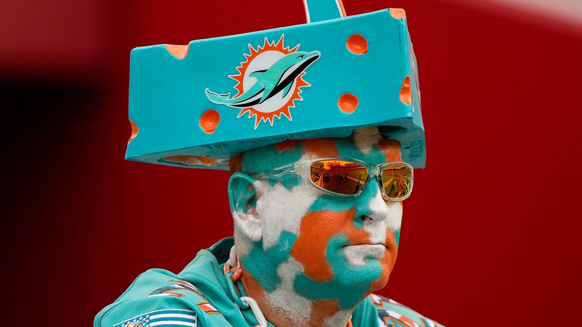 Miami Dolphins fan looks on during third quarter of game against San Francisco 49ers at Levi's Stadium.