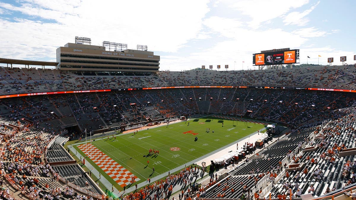 Neyland Stadium in Knoxville, Tennessee, before a Texas and Tennessee football game.