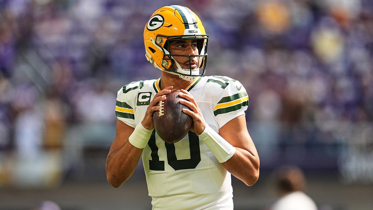 Green Bay Packers quarterback Jordan Love warms up before an NFL football game against the Minnesota Vikings, Sunday, Sept. 13, 2026, in Minneapolis, Minn.