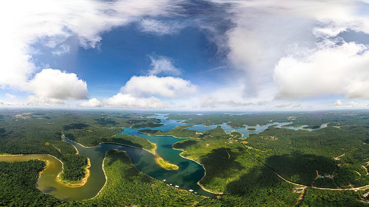 Aerial view of Norfork Lake from above.